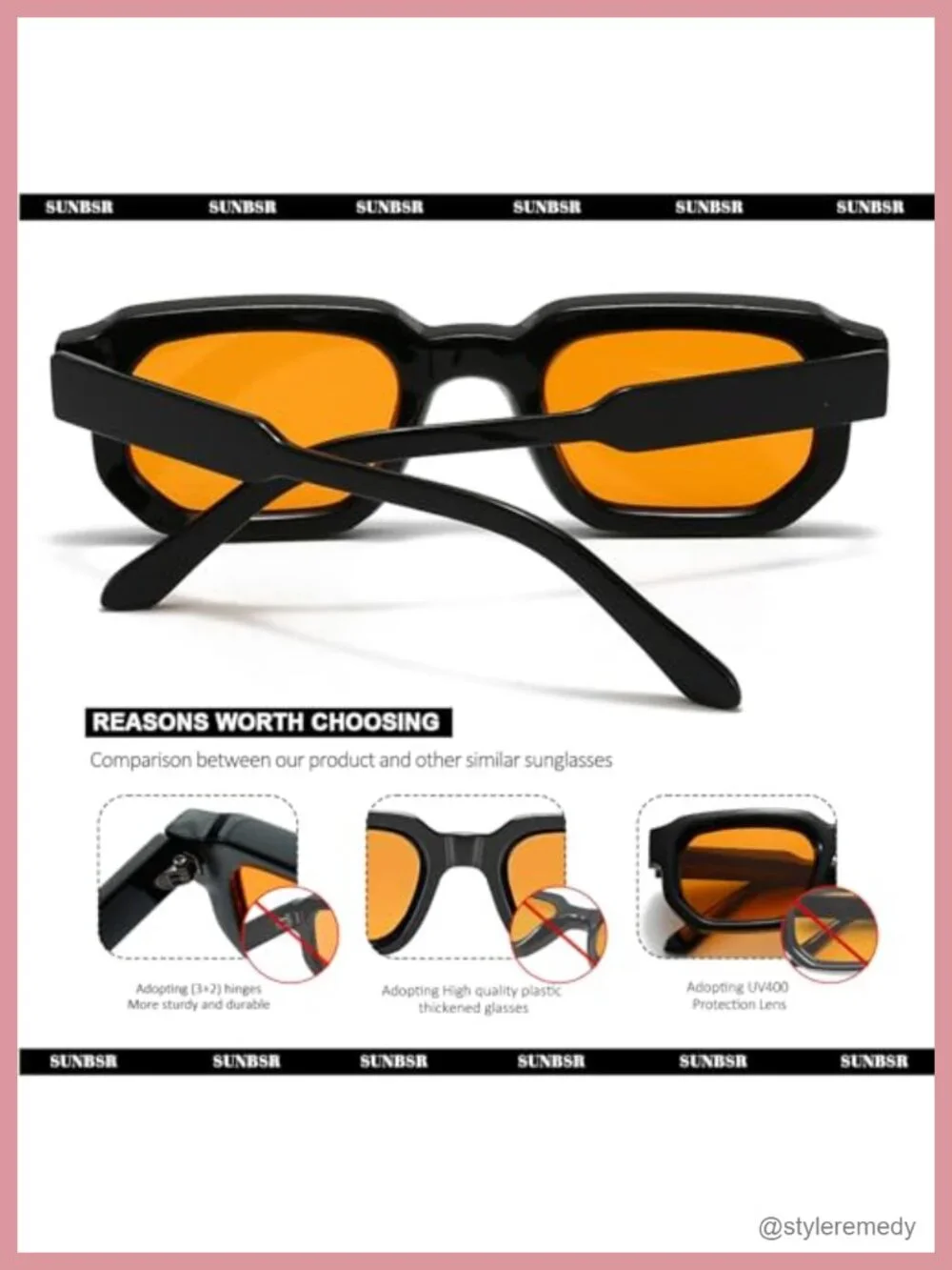 Retro Rectangle Sunglasses - Square Thick Frame UV400 90s Vintage Shades